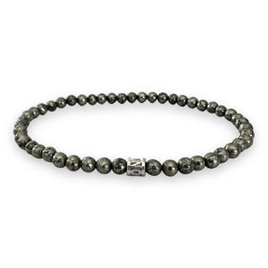 4mm Round Pyrites Beads in 925 Sterling Silver NOV9M® Spacer Stretch Bracelet