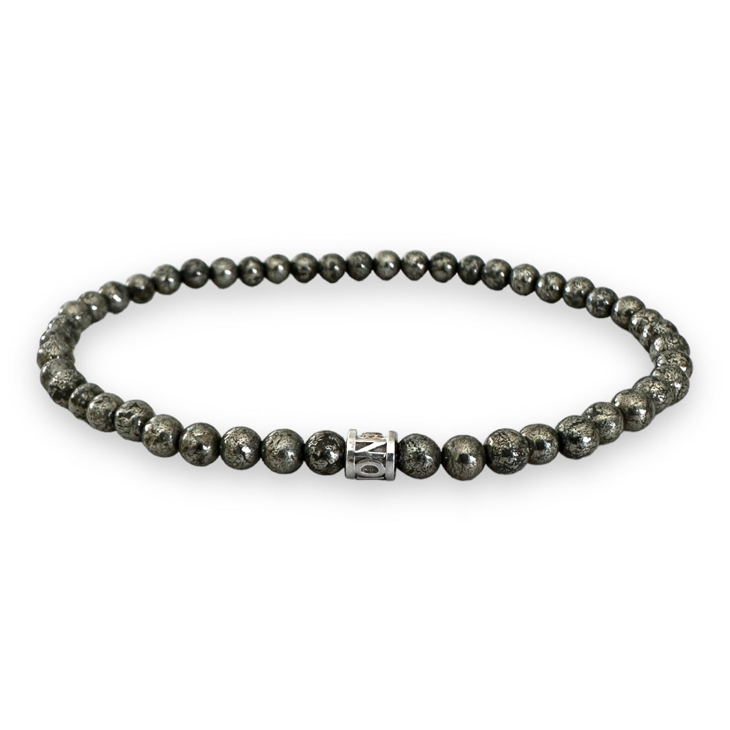 4mm Round Pyrites Beads in 925 Sterling Silver NOV9M® Spacer Stretch Bracelet