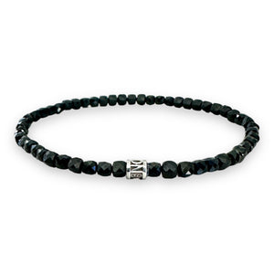 40ct Black Spinel Square Faceted Beads in 925 Sterling Silver NOV9M® Spacer Stretch Bracelet