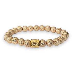 8mm Semi-Precious 14K Gold Plated Lava Beads in 925 Sterling Silver NOV9M® Spacer Stretch Bracelet