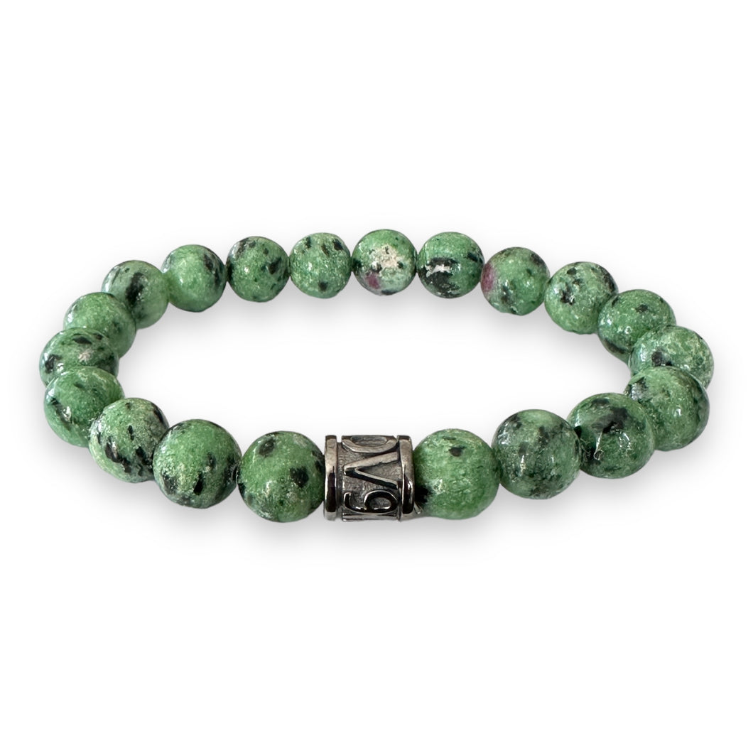 10mm Ruby Zoisite  Beads in 925 Sterling Silver NOV9M® Spacer Stretch Bracelet