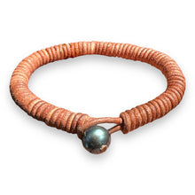 Load image into Gallery viewer, 7.5mm Brown Wrapped Greek Leather with Freshwater Black Pearl Bracelet
