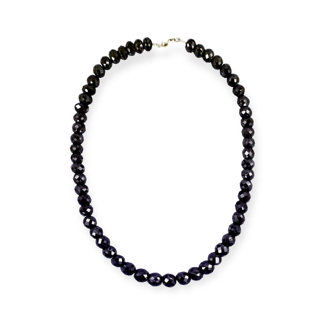 389tcw Faceted Black Diamond 9mm Beads Necklace 20”