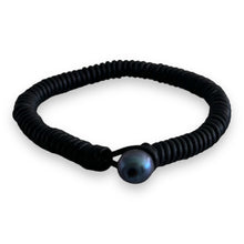 Load image into Gallery viewer, 7.5mm Black Wrapped Greek Leather with Freshwater Black Pearl Bracelet (Copy)
