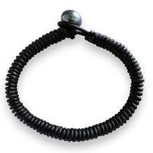 Load image into Gallery viewer, 7.5mm Black Wrapped Greek Leather with Freshwater Black Pearl Bracelet (Copy)
