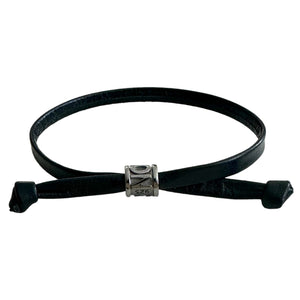 3.5mm Black Italian Leather with 925 Black Rhodium Sterling Silver Cylinder PABLO Adjustable Bracelet