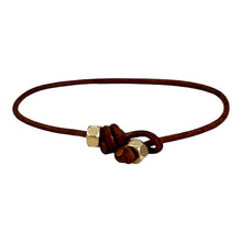 Load image into Gallery viewer, 2mm Brown Greek Leather with Gold Tone Mixed Metal Hex Nut Bracelet
