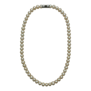 Silky White Freshwater Pearl Magnetic Clasp Men’s Necklace 19”