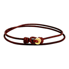 Load image into Gallery viewer, 2mm Brown Greek Leather with Gold Tone Mixed Metal Hex Nut Bracelet
