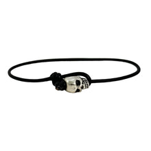 Load image into Gallery viewer, 2mm Black Greek Leather with Silver Tone Mixed Metal Skull Bracelet
