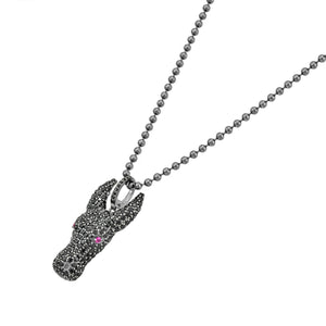 2.82ct Pavé Black Diamonds & Ruby in 925 Sterling Silver Tamaraw Buffalo Men's Pendant Necklace