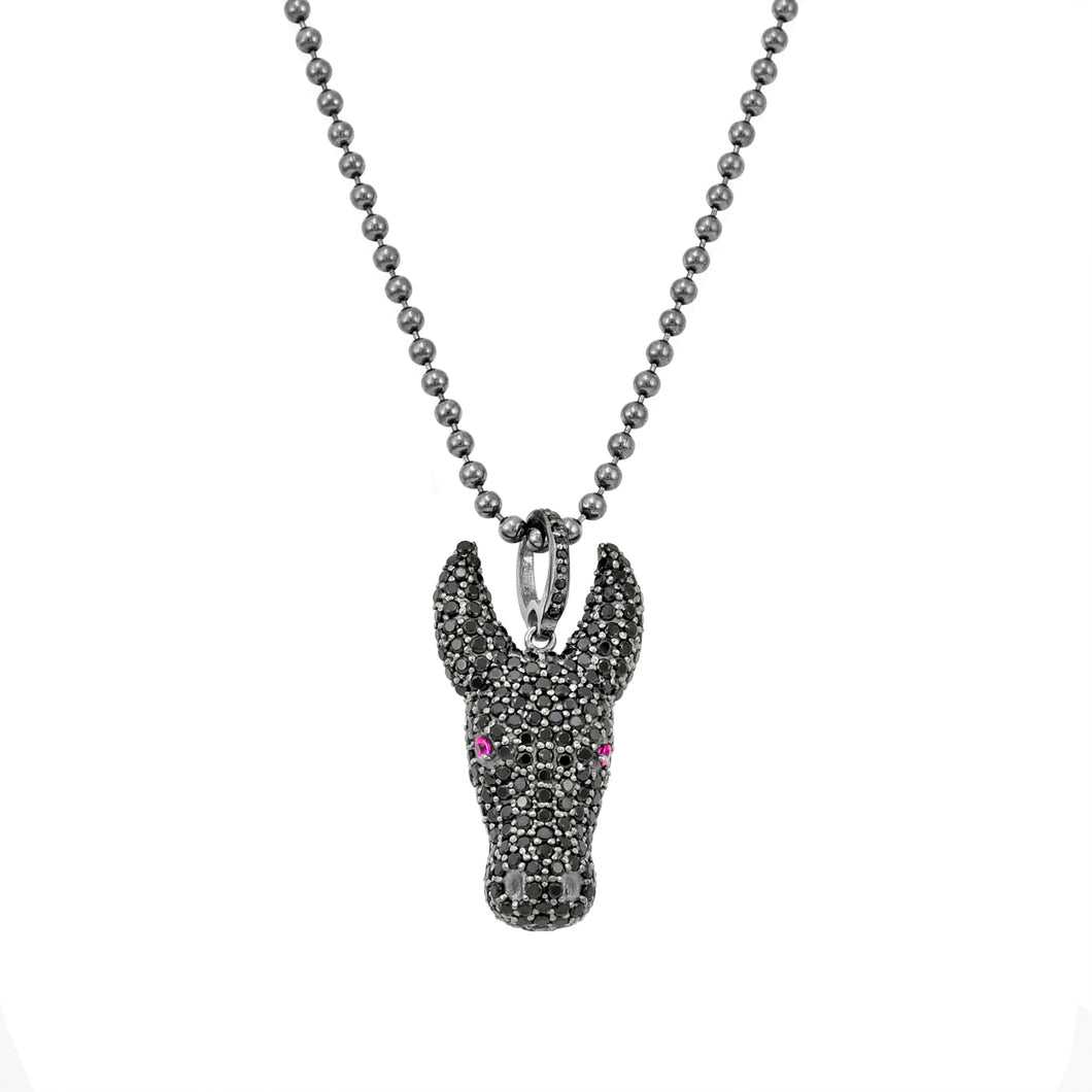 2.82ct Pavé Black Spinel & Ruby in 925 Sterling Silver Tamaraw Buffalo Men's Pendant Necklace