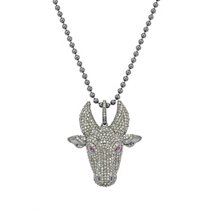 3.21tcw Pavé Genuine Diamonds & Ruby in 925 Sterling Silver KALI Tamaraw Pendant Necklace