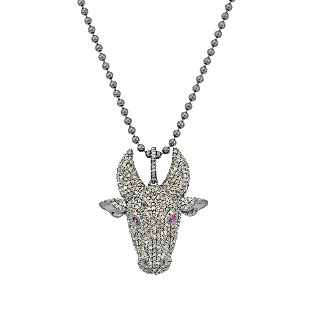 3.21tcw Pavé Genuine Diamonds & Ruby in 925 Sterling Silver KALI Tamaraw Pendant Necklace