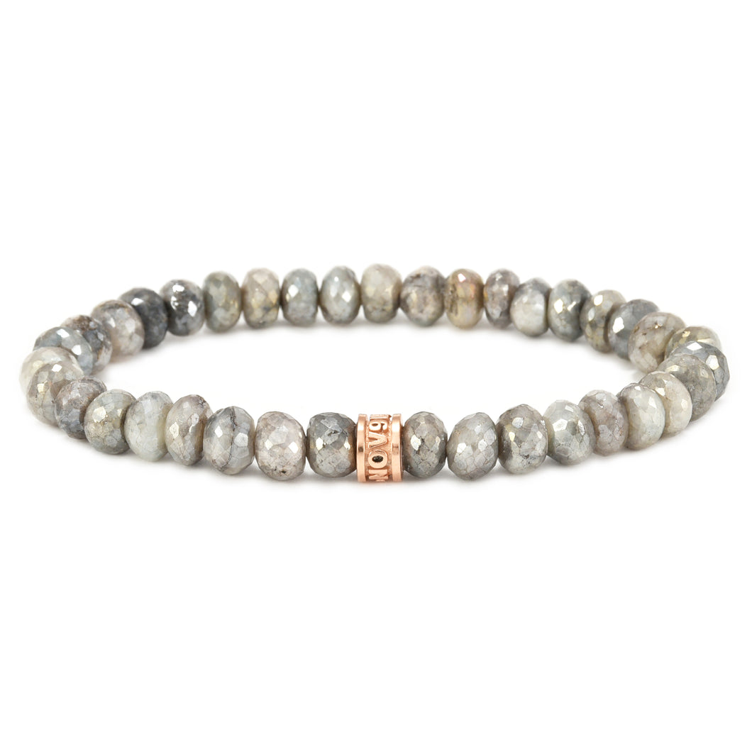 90.75ct Labradorite Bead in 925 Rose Gold Sterling Silver NOV9M® Spacer Bracelet