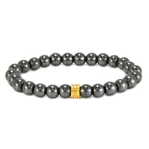 8mm Hematite Beads in 925 18K Gold Sterling Silver NOV9M® Spacer Stretch Bracelet