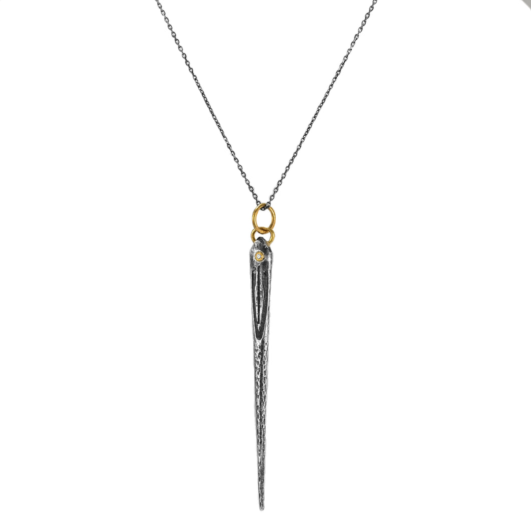 0.01ct Diamond in 925 Silver & 24K Gold Ancient Sewing Needle Necklace