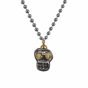 0.03ct Diamonds in 24K Gold & 925 Sterling Silver Skull Pendant Necklace