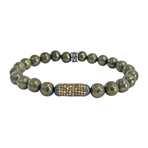 1.26ct Pave Diamond 925 Silver Pill Charm in Pyrite Bead Spiritual Bracelet