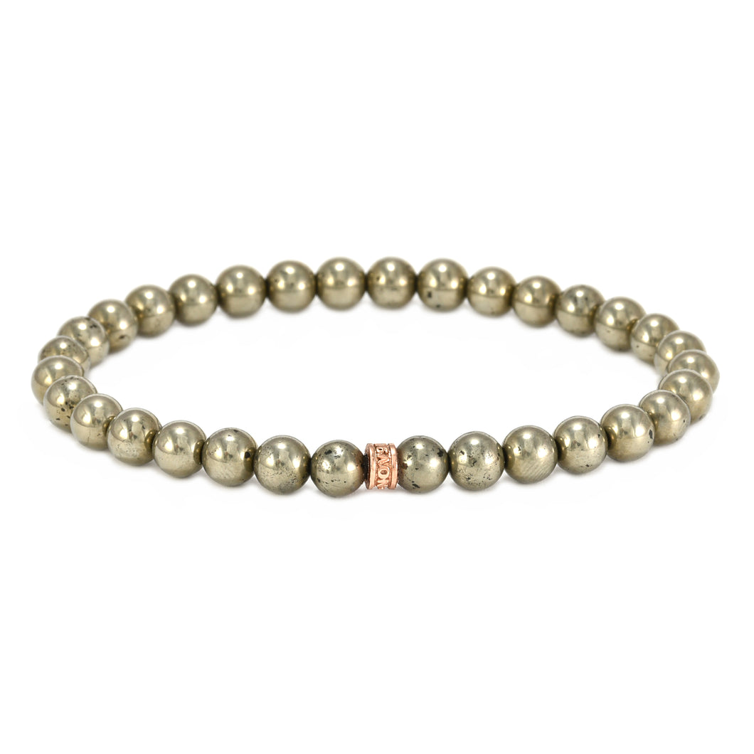 6mm Pyrite Beads in 925 Sterling Silver NOV9M® Spacer Stretch Bracelet