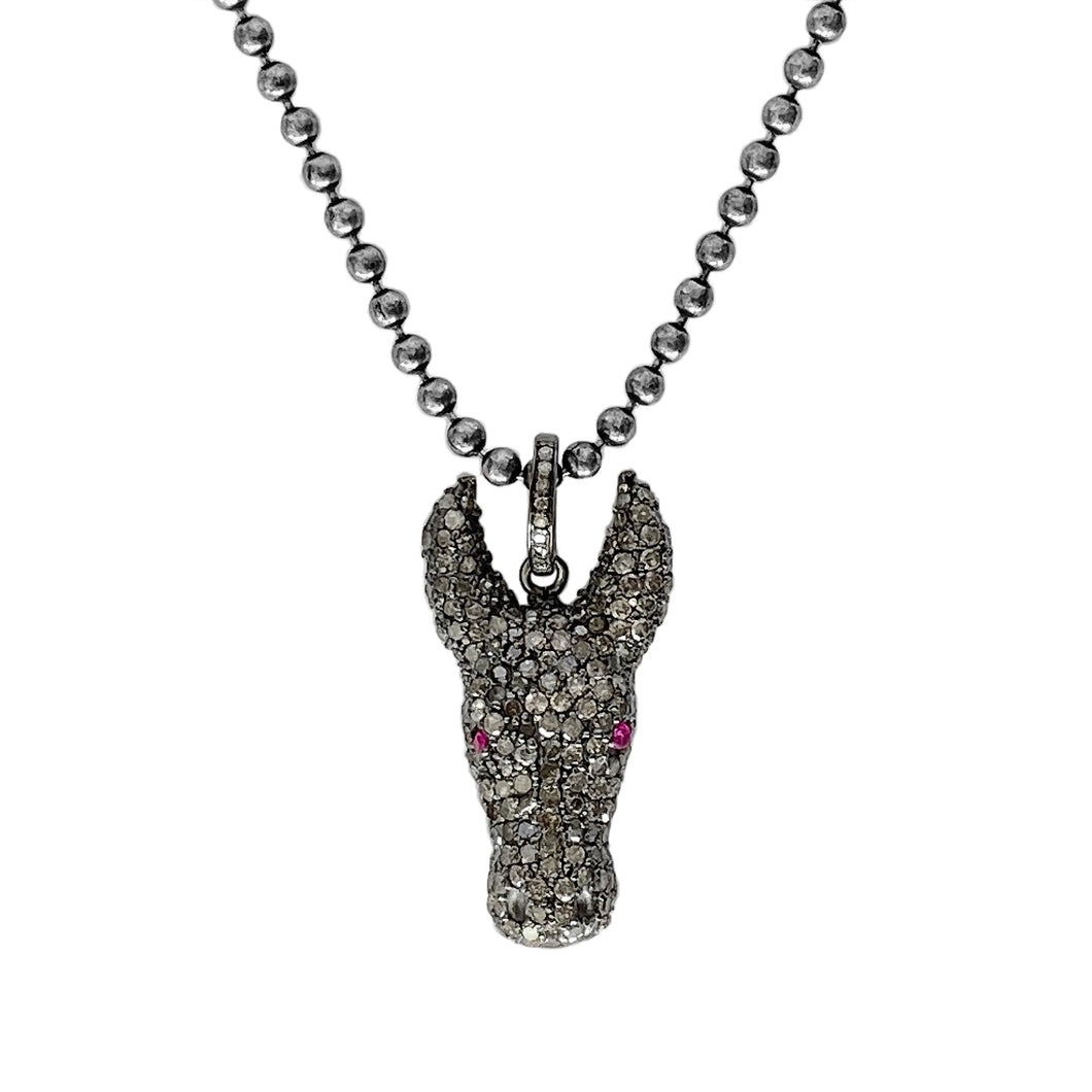 2.82ct Pavé Genuine Diamonds & Ruby in 925 Sterling Silver Tamaraw Buffalo Men's Pendant Necklace